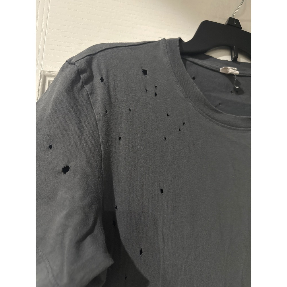 Alo Yoga Distressed Short Sleeve T-Shirt Charcoal Gray Cotton Hole Tee Small - Picture 2 of 5